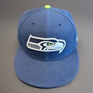 New Era Seattle Seahawks 59FIFTY Fitted Hat Navy Blue NFL Size 7 1/8